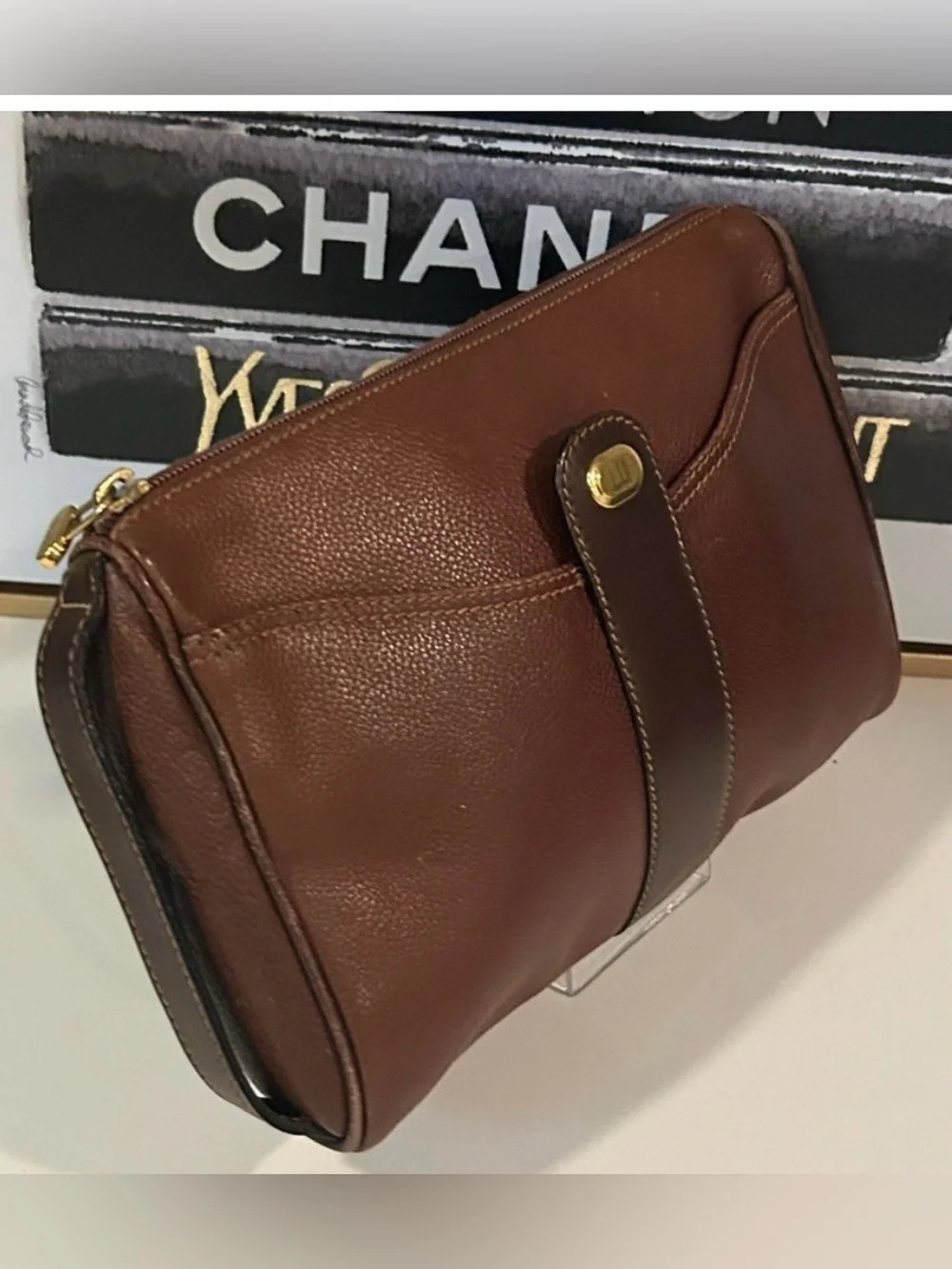 Dunhill Brown Leather Bag clutch Organizer Travel bag